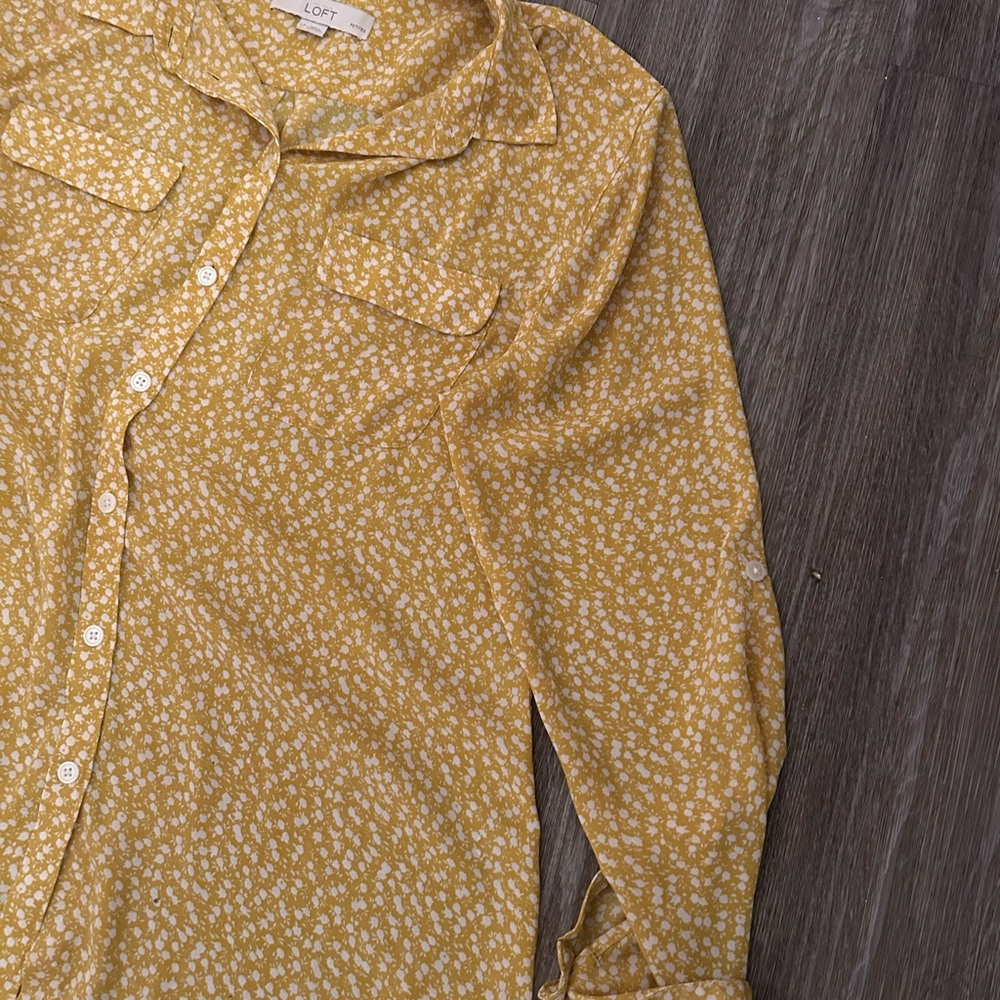 LOFT Mustard Floral Print Shirt